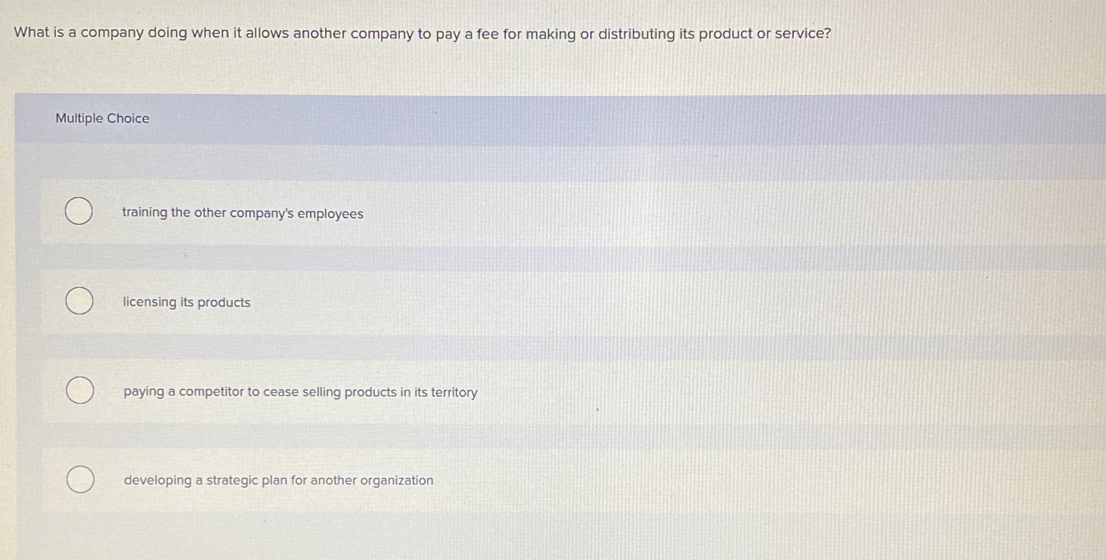  What is a company doing when it allows another company to