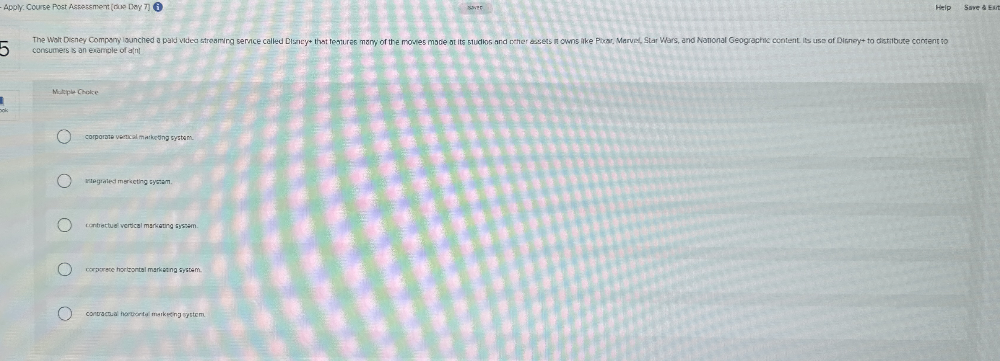  consumers is an example of a(n) Muttiple Chorce corporate vertical marketing