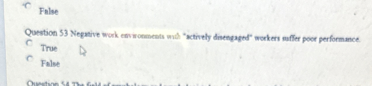  False Question 53 Negative work errinoments whe "actively disengaged" workers suffer