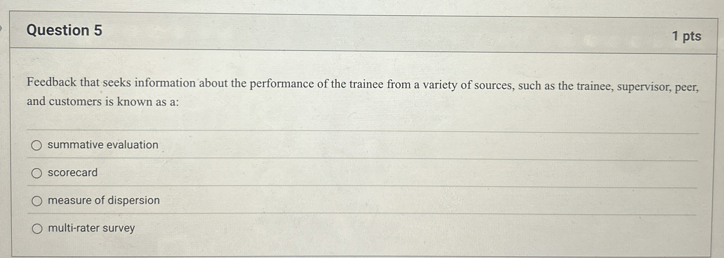  Question 5 1 pts Feedback that seeks information about the performance
