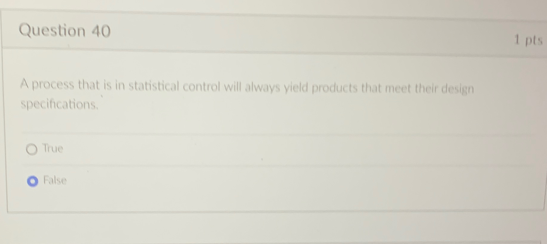  Question 40 A process that is in statistical control will always