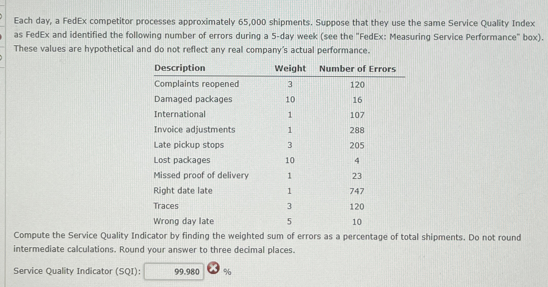  Each day, a FedEx competitor processes approximately 65,000 shipments. Suppose that