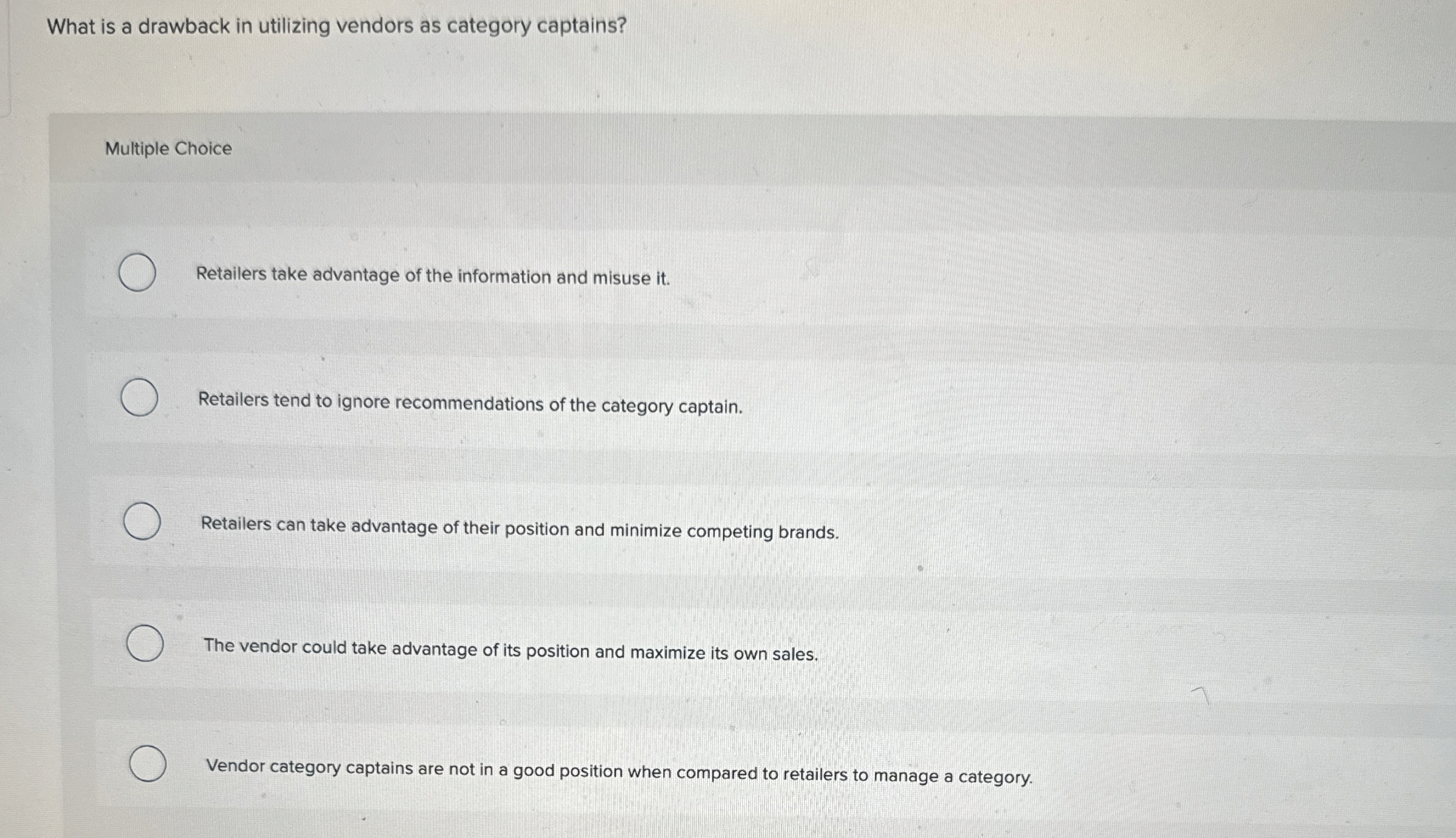  What is a drawback in utilizing vendors as category captains? Multiple
