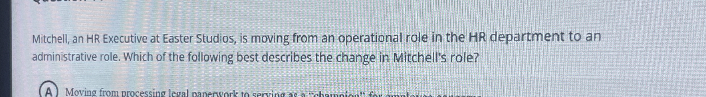  Mitchell, an HR Executive at Easter Studios, is moving from an