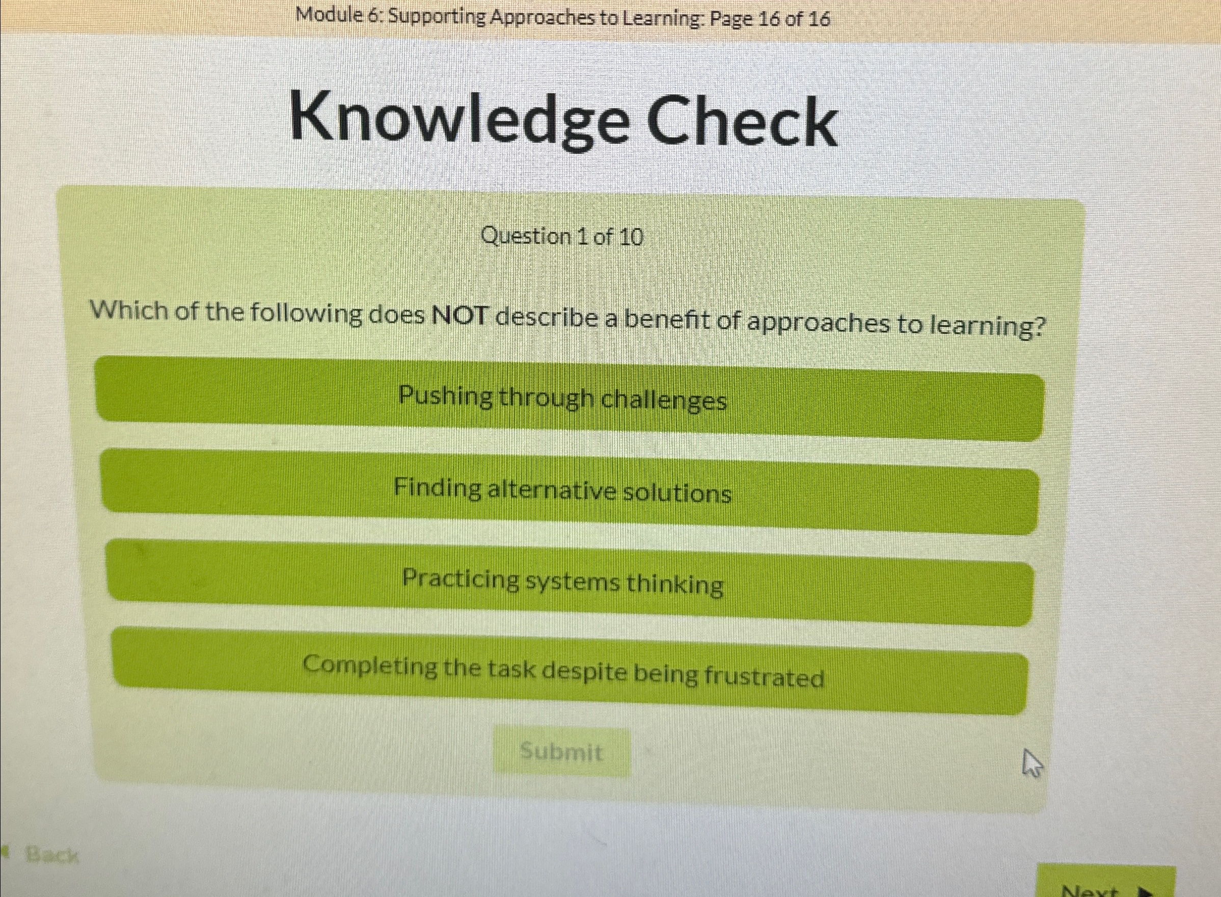 Module 6: Supporting Approaches to Learning: Page 16 of 16 Knowledge