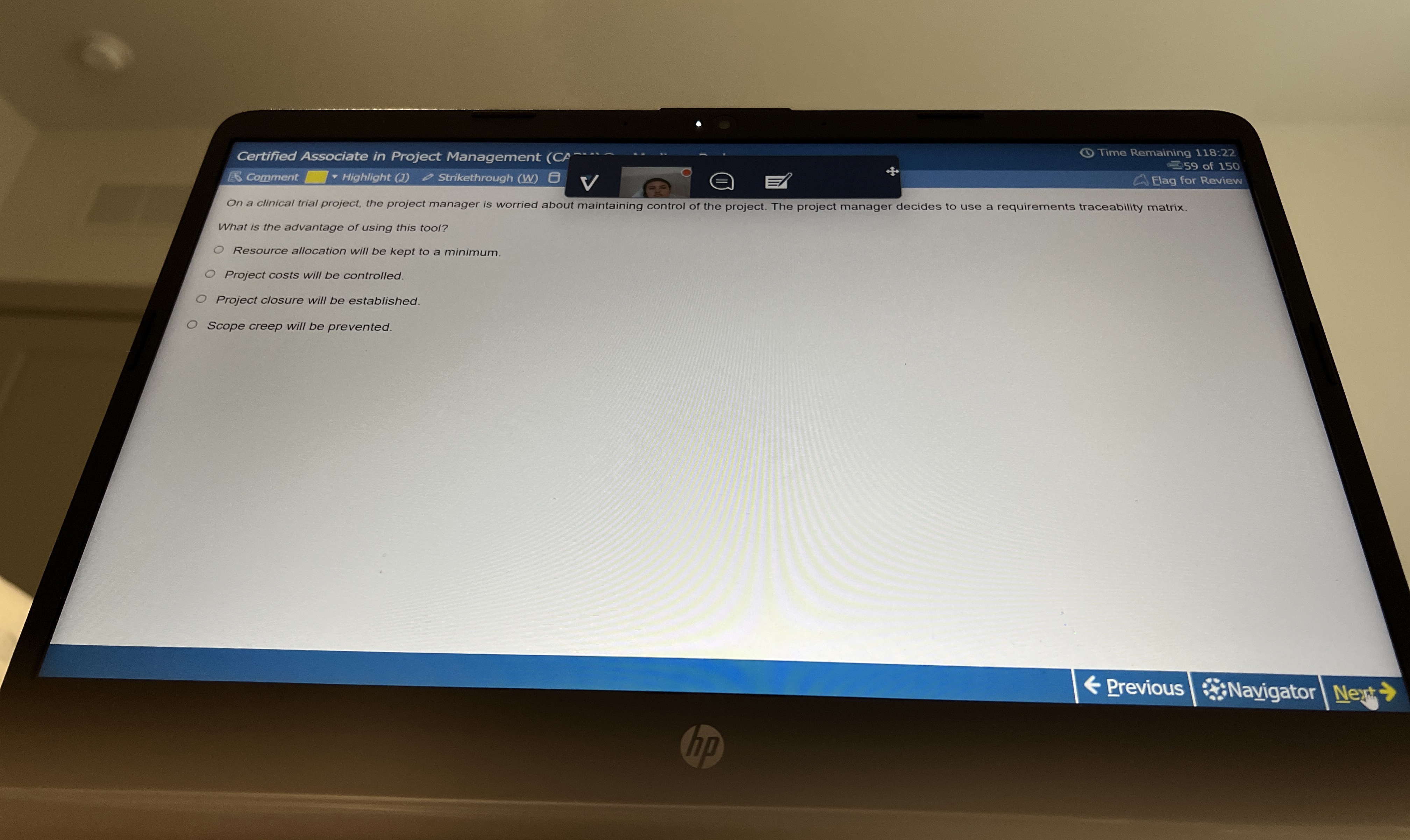  Certified Associate in Project Management Time Remaining 118:22 E 59 of