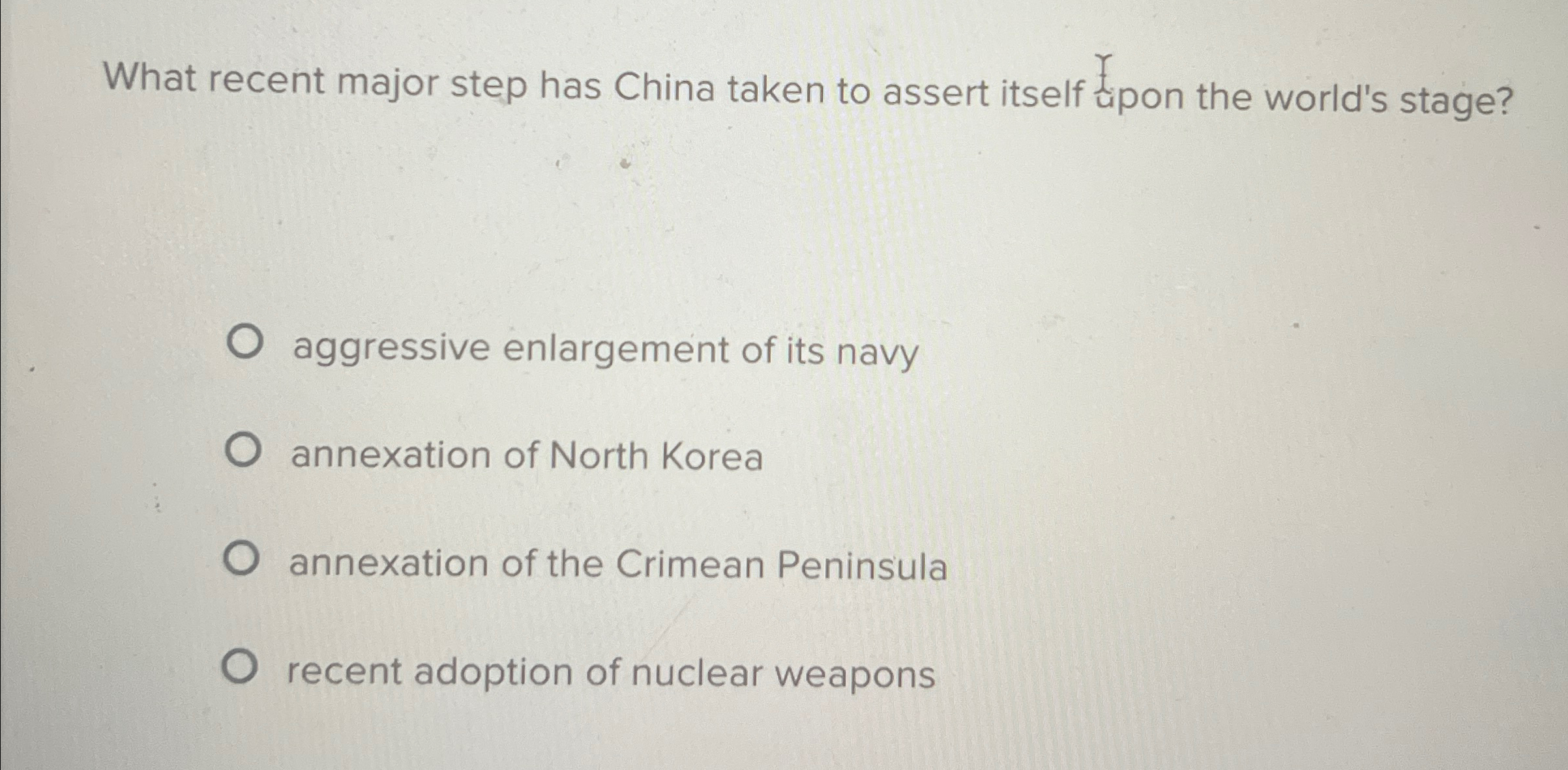  What recent major step has China taken to assert itself fipon