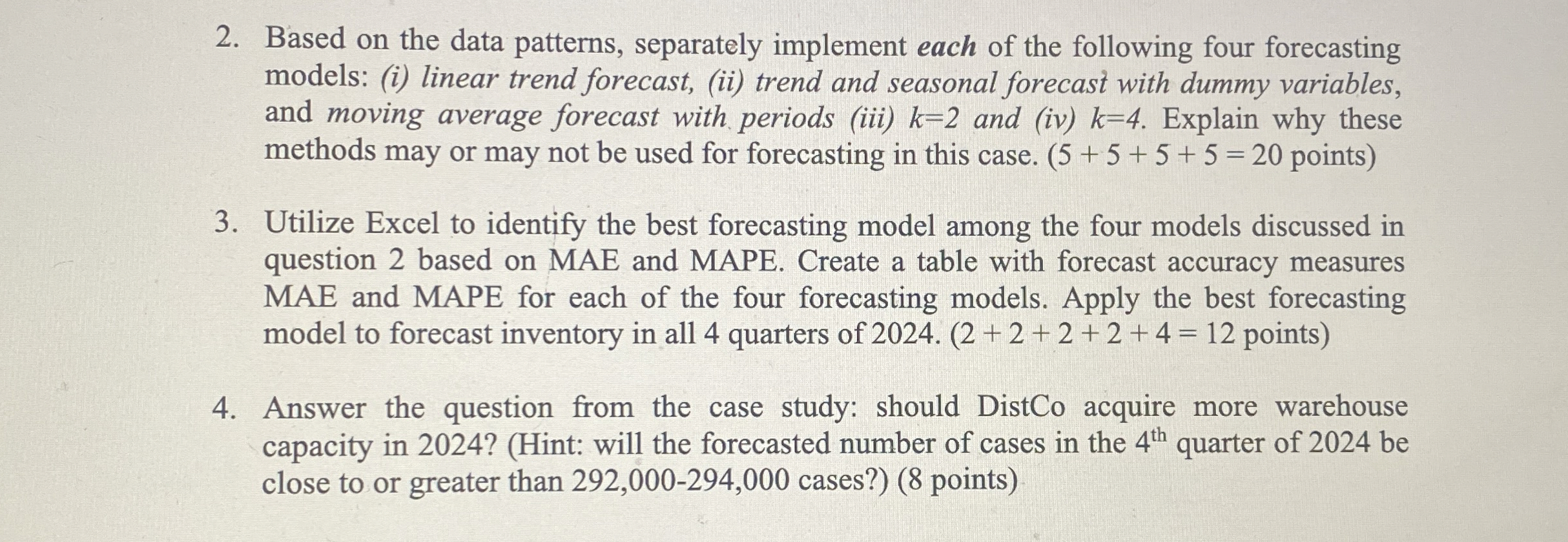  Based on the data patterns, separately implement each of the following