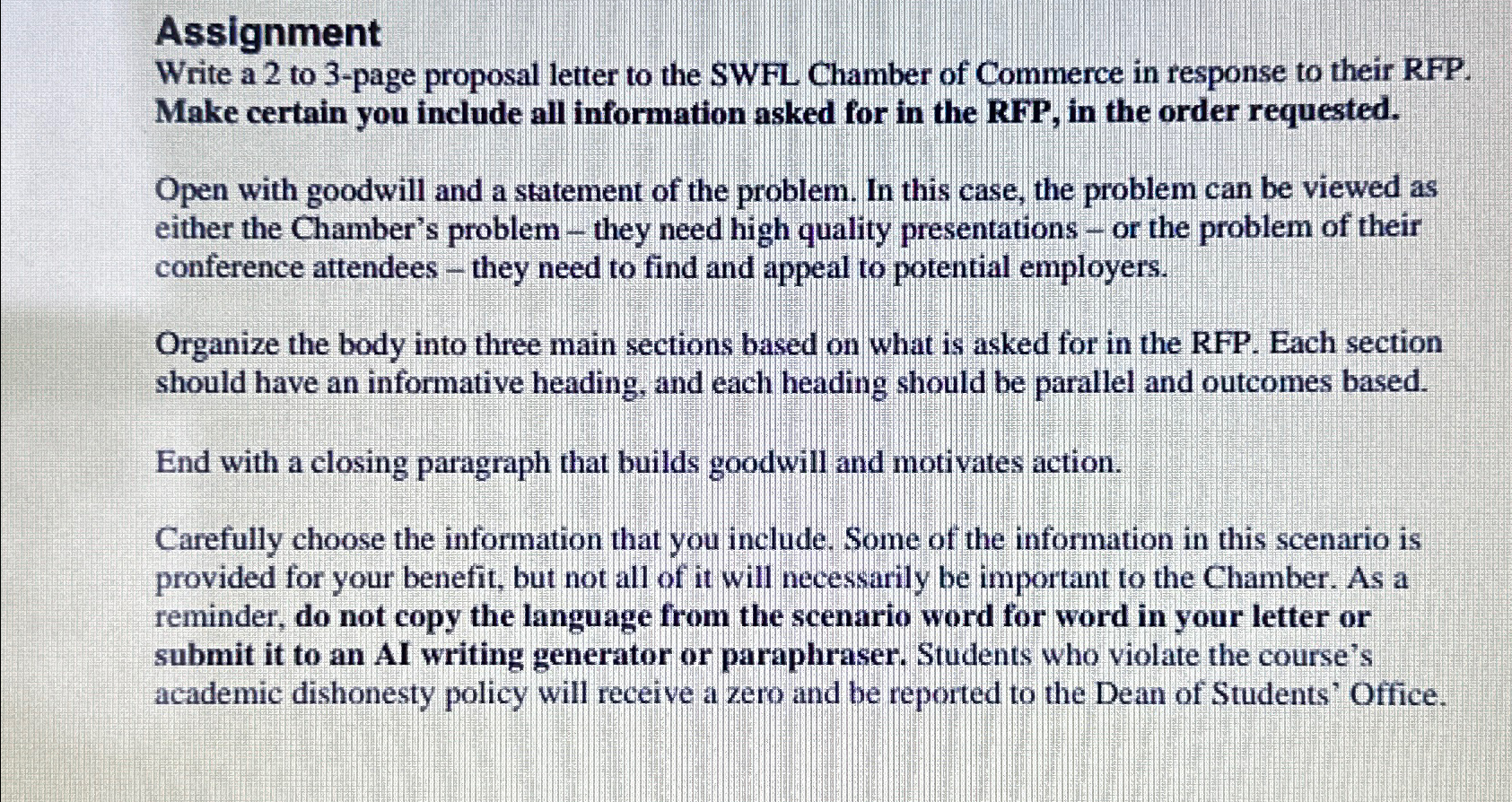  Assignment Write a 2 to 3-page proposal letter to the SWFL