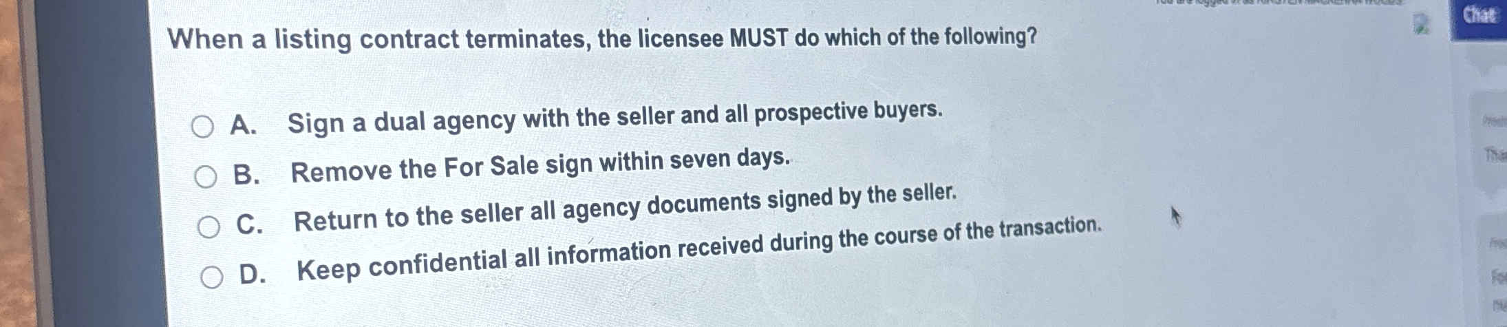  When a listing contract terminates, the licensee MUST do which of