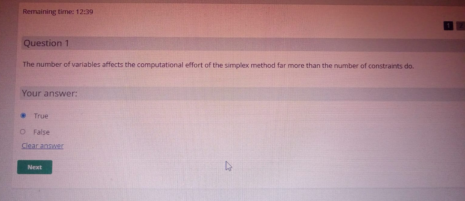  Remaining time: 12:39 Question 1 The number of variables affects the
