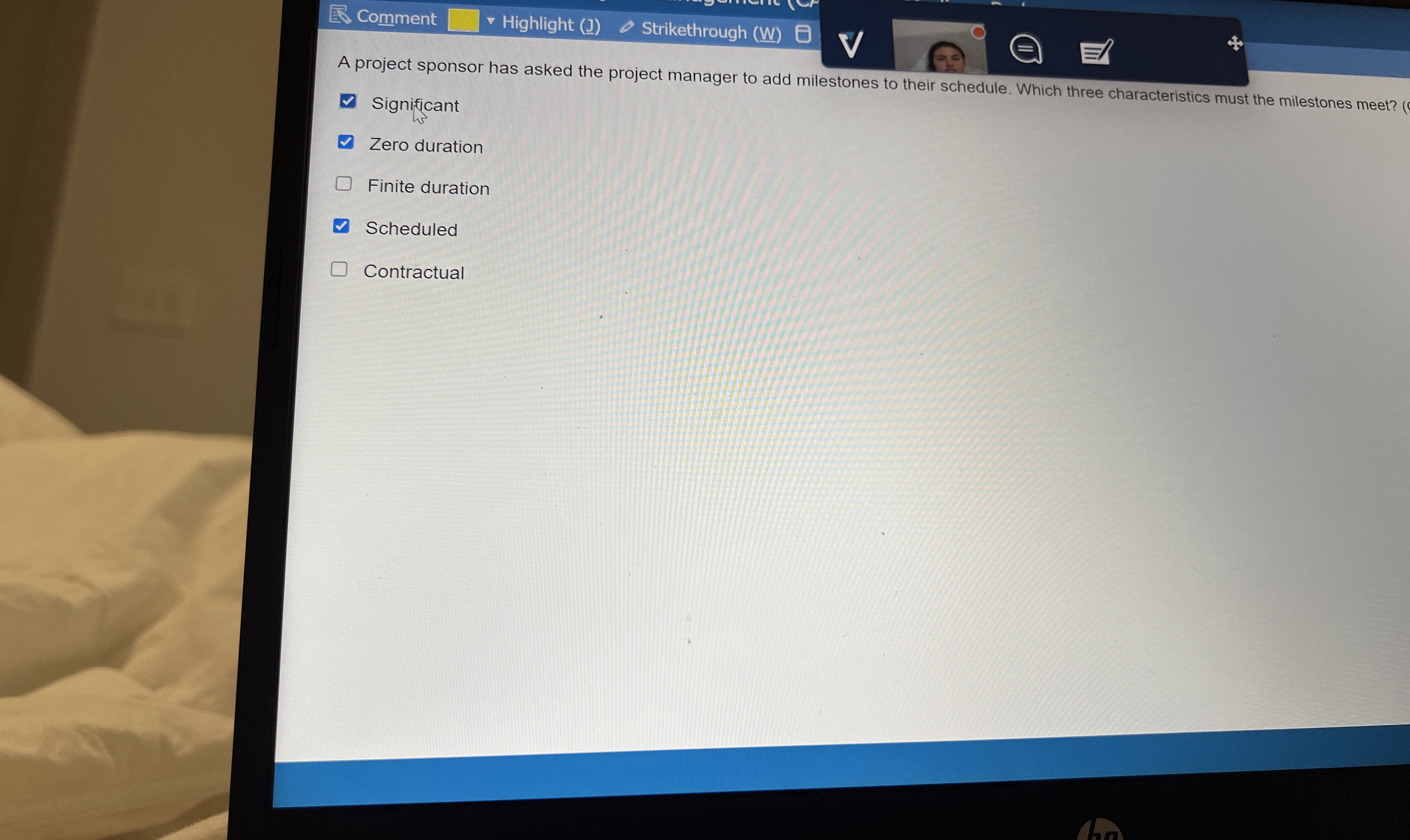  Comment Highlight (J) Strikethrough (W) A project sponsor has asked the