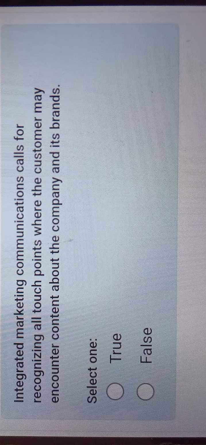  Integrated marketing communications calls for recognizing all touch points where the