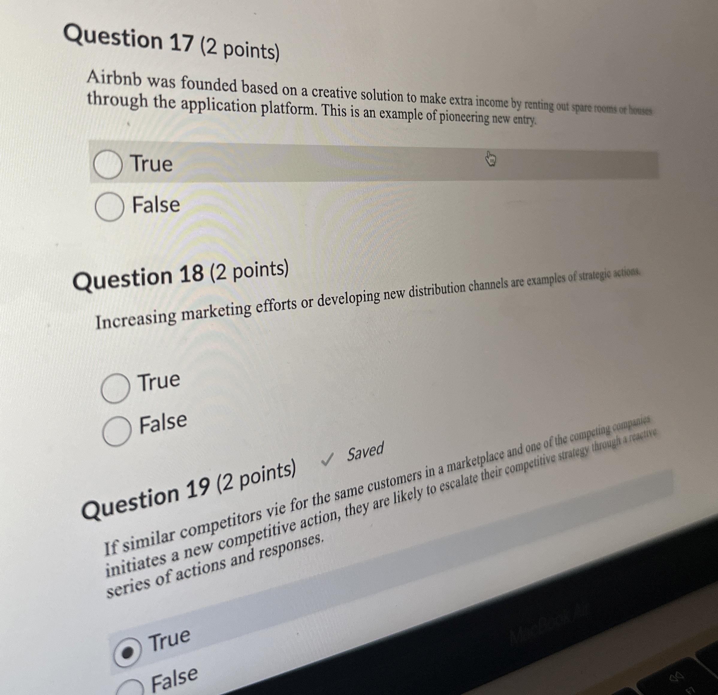  Question 17(2 points) Airbnb was founded based on a creative solution