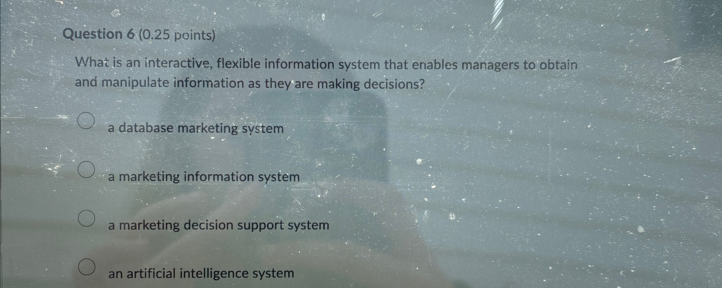  Question 6(0.25 points) What is an interactive, flexible information system that