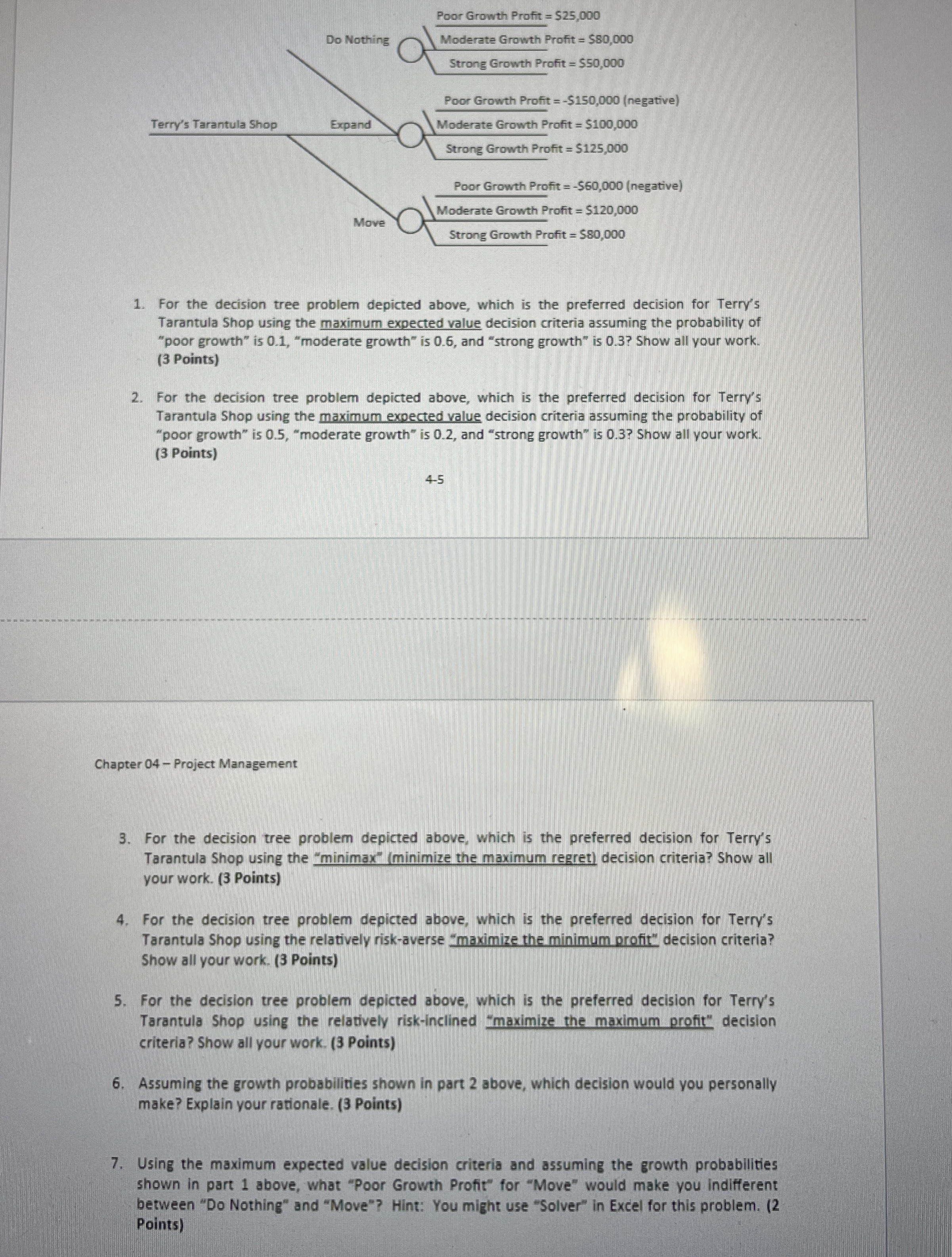  SHOW ALL WORK FOR DECISION TREE PROBLEM For the decision tree