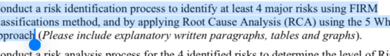  Conduct a risk identification process to identify at least 4 major