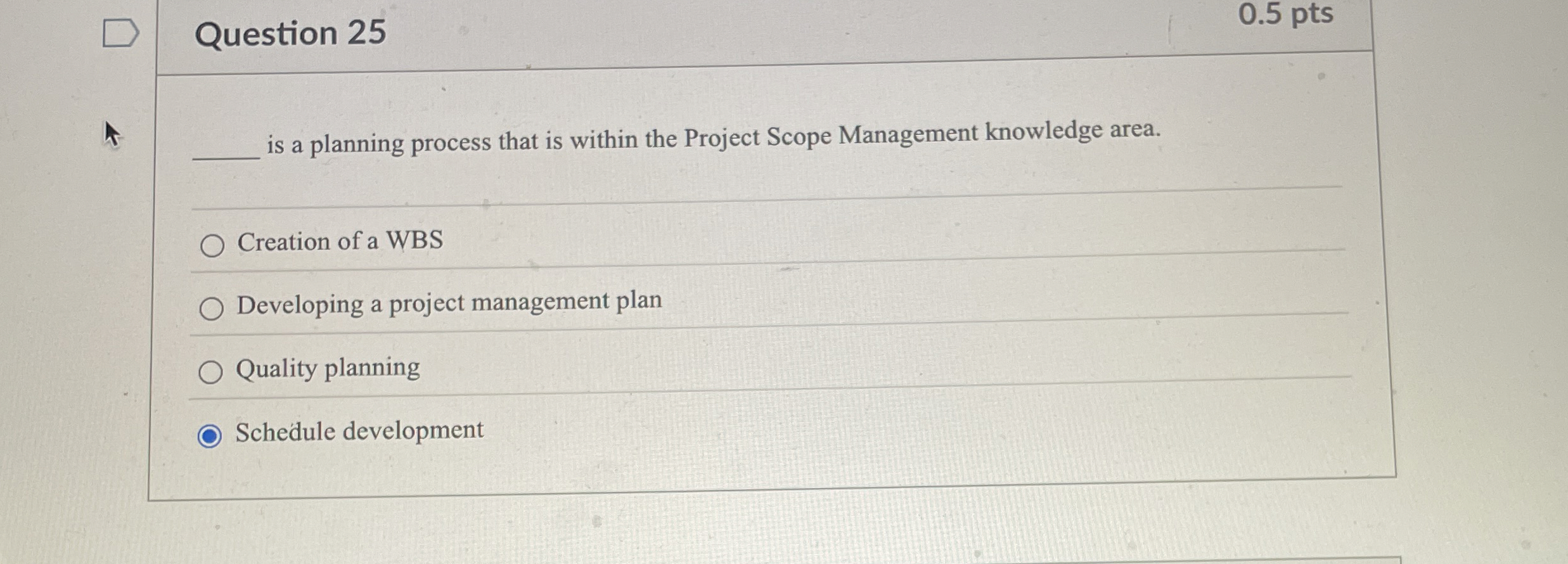  Question 25 is a planning process that is within the Project