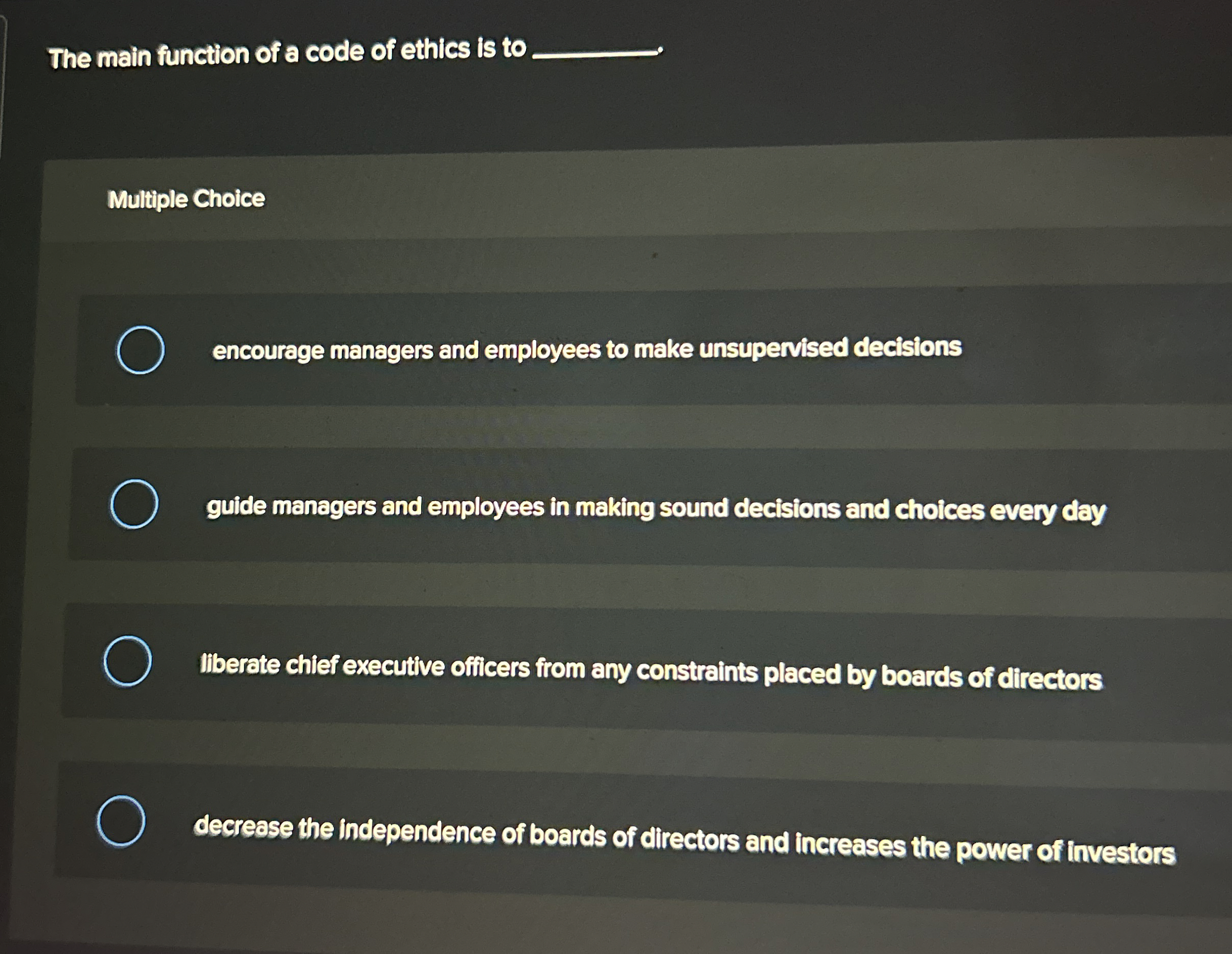  The main function of a code of ethics is to q,