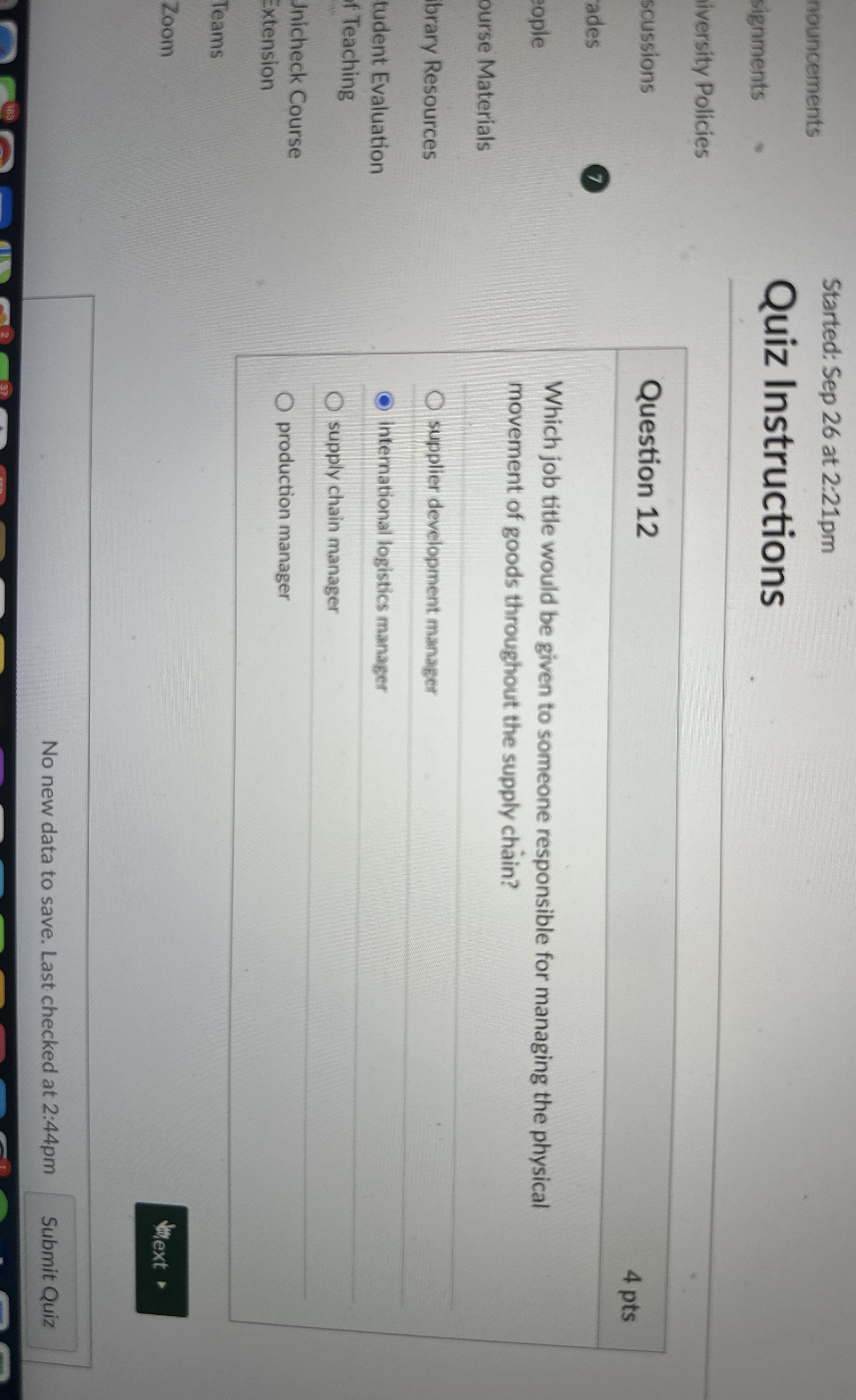  Question 12 Which job title would be given to someone responsible