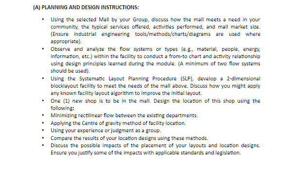 (A) PLANNING AND DESIGN INSTRUCTIONS: Using the selected Mall by your