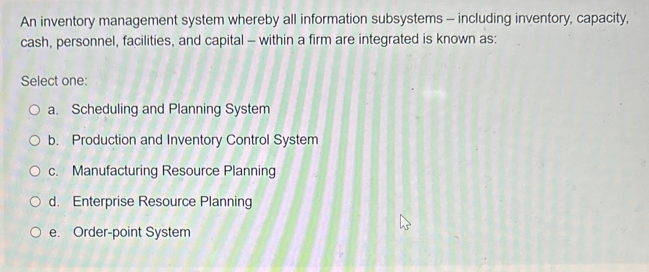  An inventory management system whereby all information subsystems - including inventory,