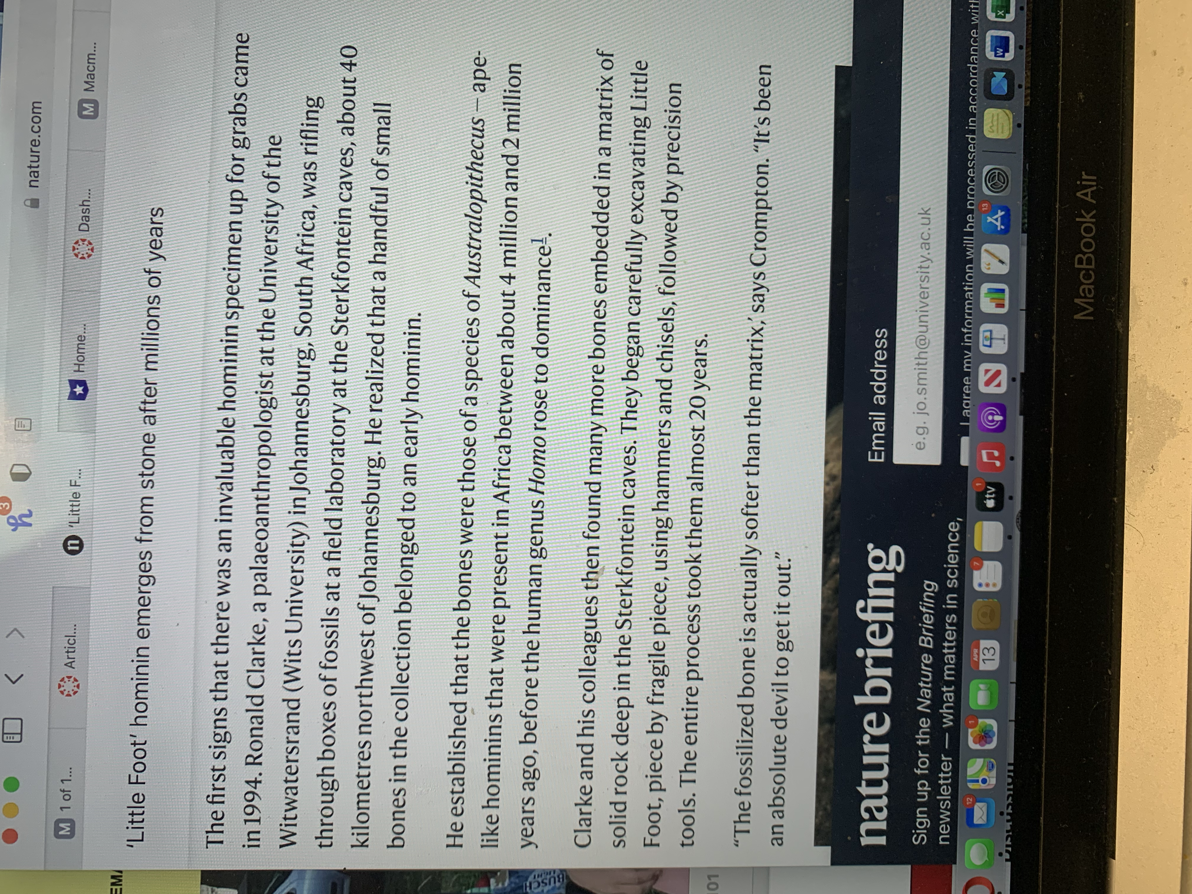 potential relationship to a known hominin species. The team posted a fourth