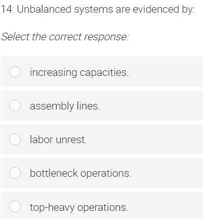  14: Unbalanced systems are evidenced by: Select the correct response: increasing