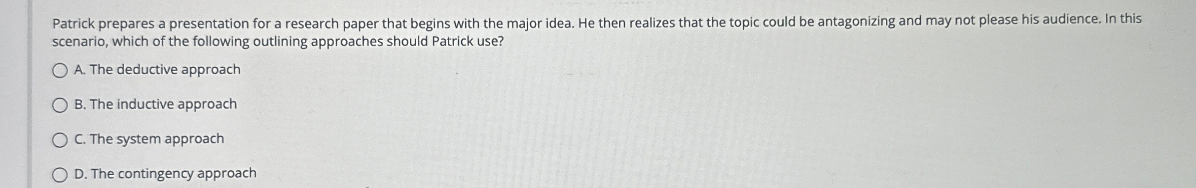  Patrick prepares a presentation for a research paper that begins with