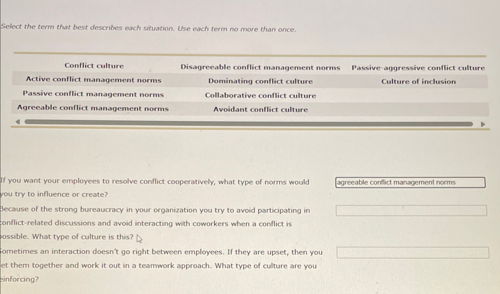  Select the term that best describes each situation. Use each term