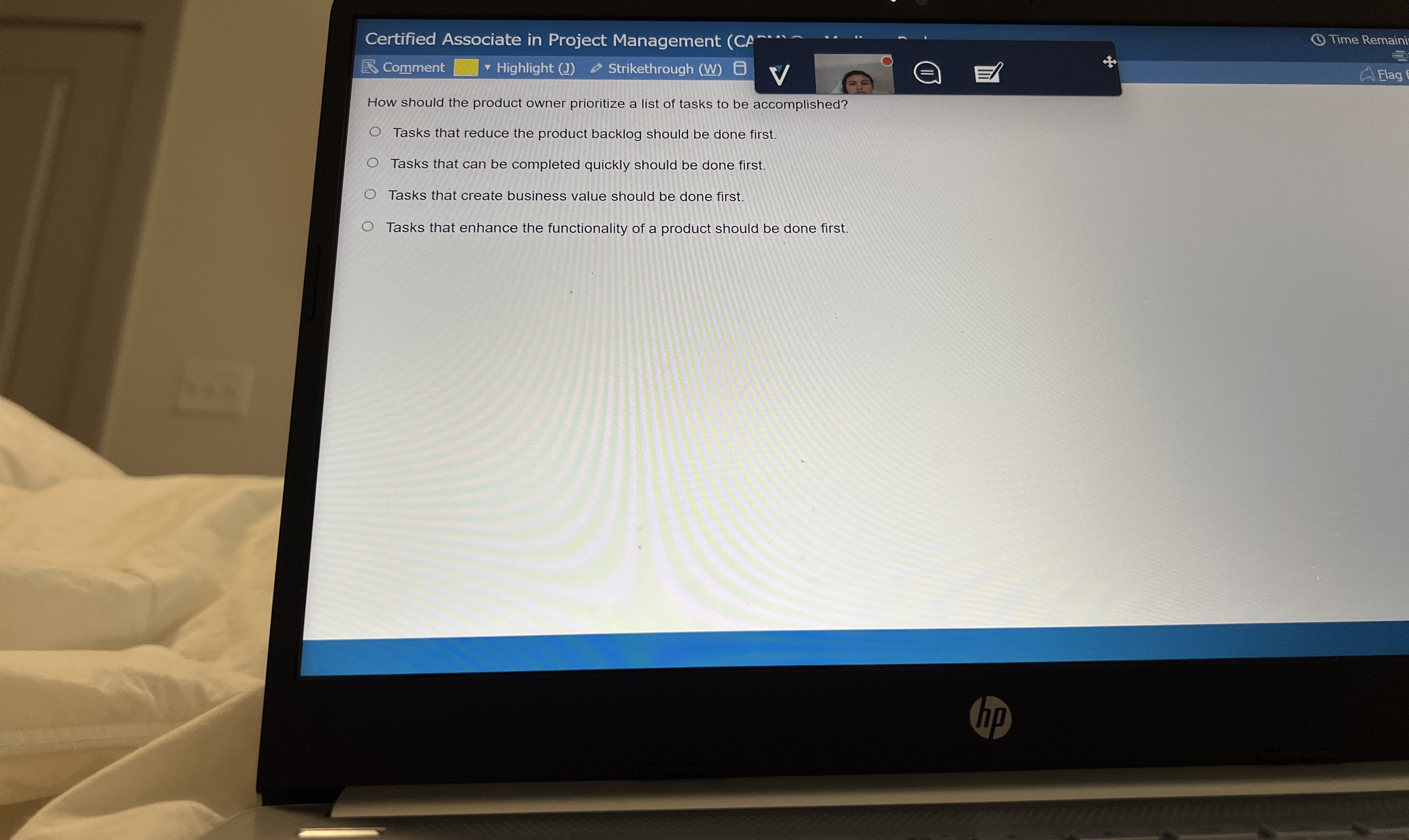  Certified Associate in Project Management Time Remaini Comment Highlight (J) Strikethrough