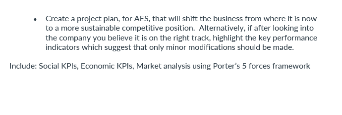  Create a project plan, for AES, that will shift the business