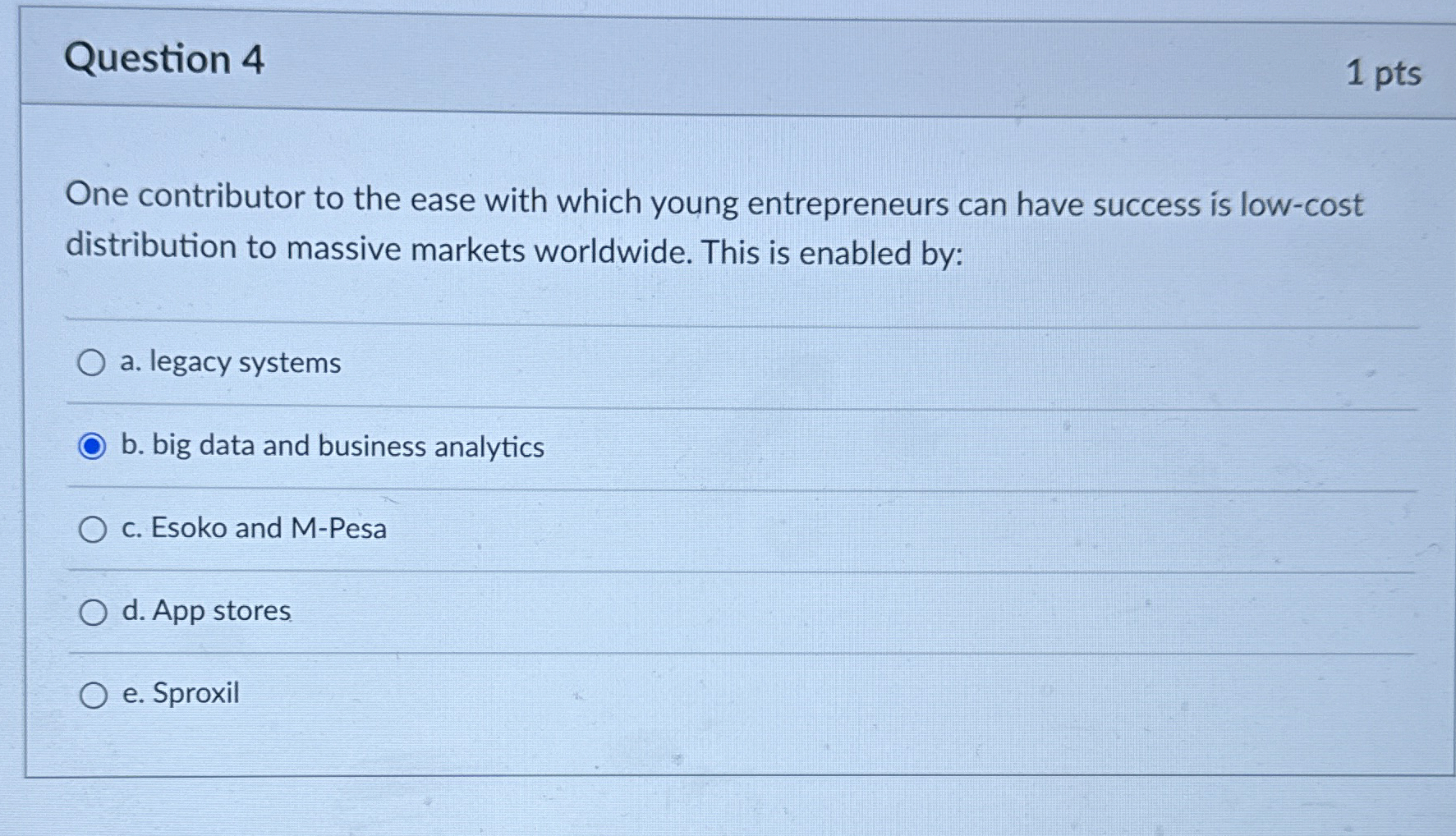  Question 4 1 pts One contributor to the ease with which