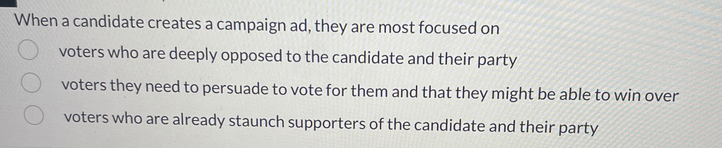  When a candidate creates a campaign ad, they are most focused