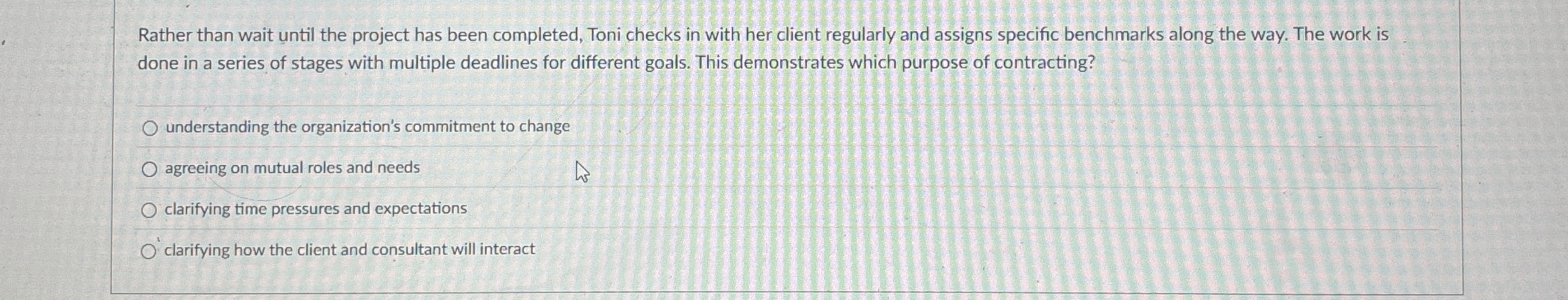  Rather than wait until the project has been completed, Toni checks