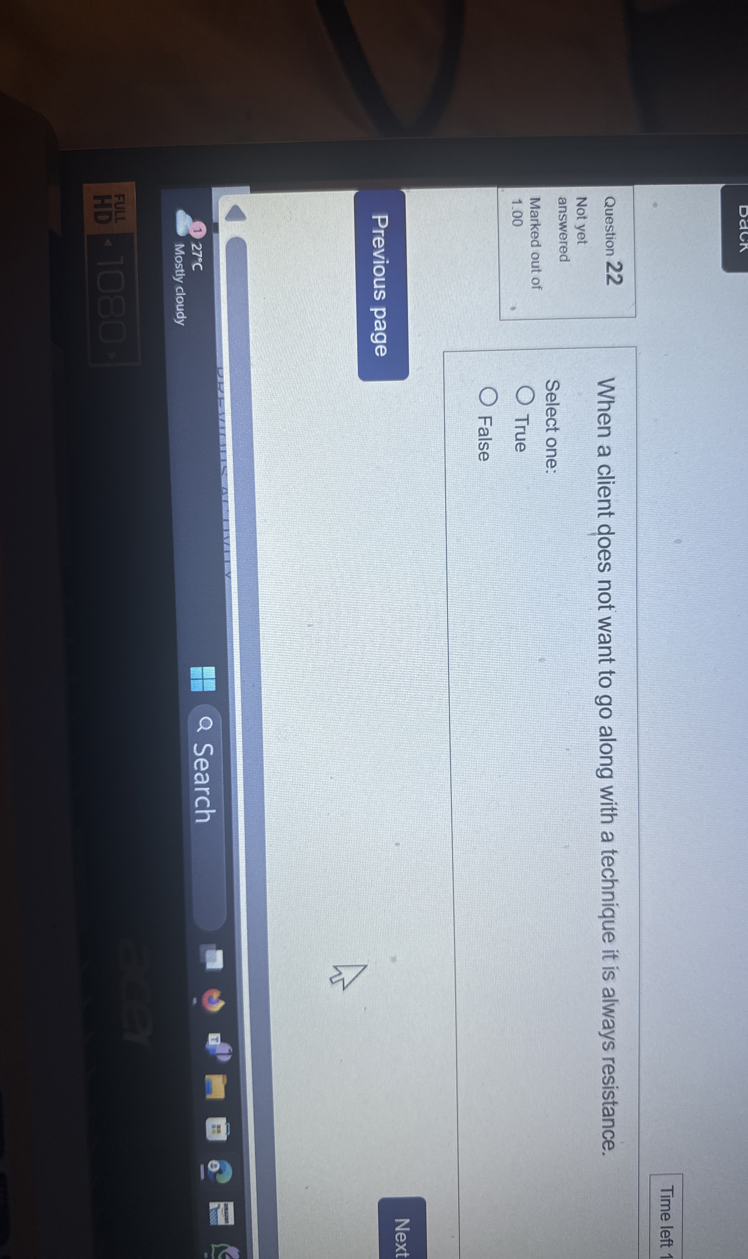  Time left 1 Question 22 Not yet answered Marked out of