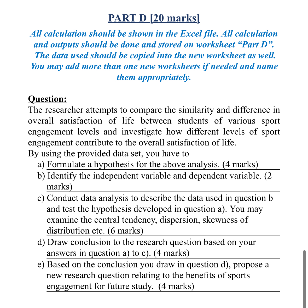  PART D [20 marks]. All calculation should be shown in the