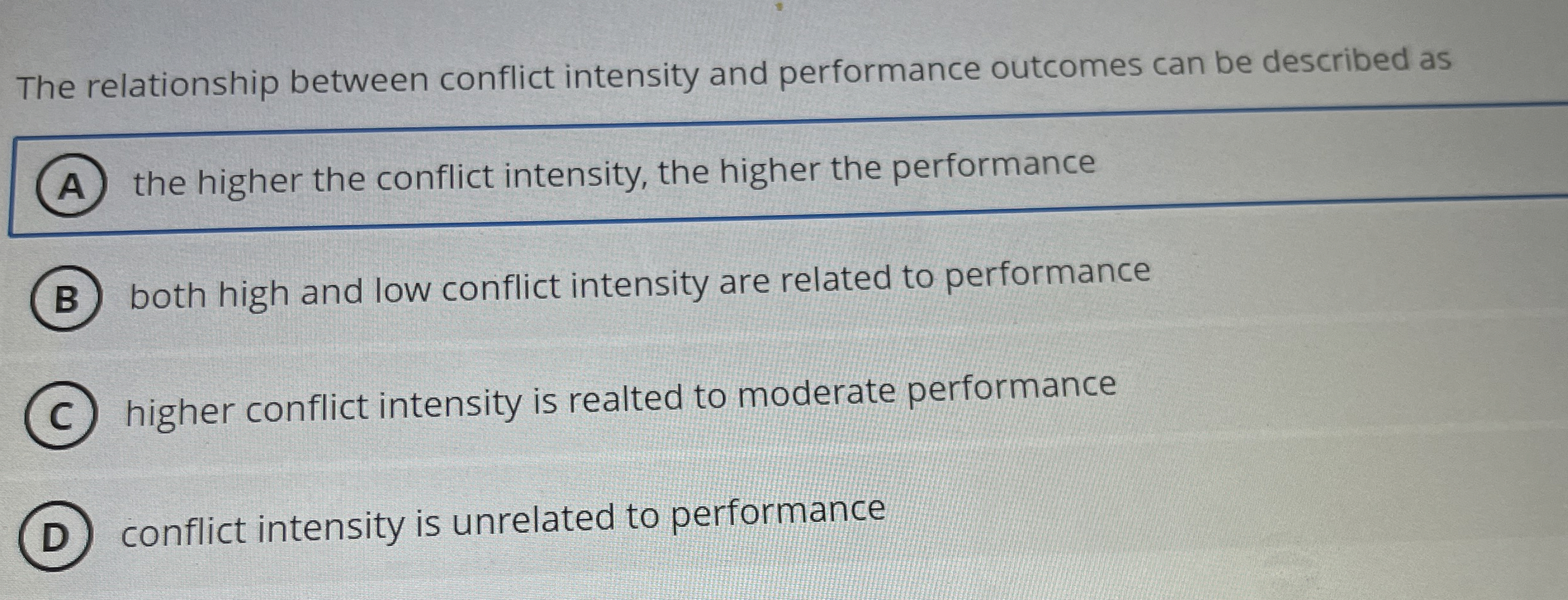  The relationship between conflict intensity and performance outcomes can be described
