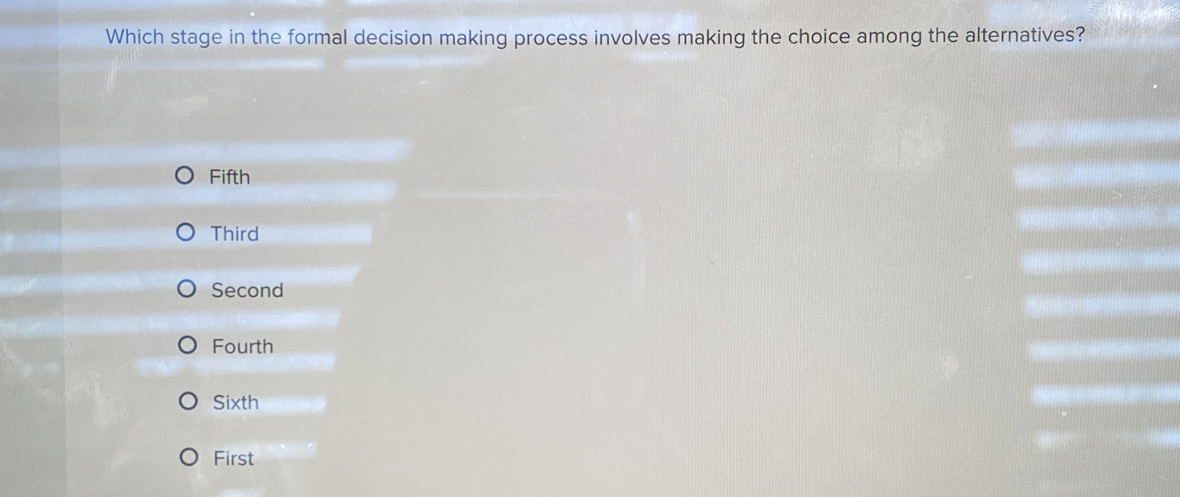 Which stage in the formal decision making process involves making the