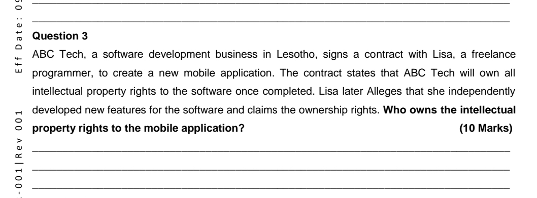  Eff D ate: 0-001| Rev 001Question 3ABC Tech, a software development