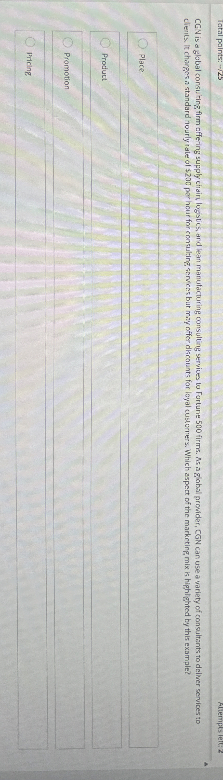  Total points: --/25 Attempts left: 2 CGN is a global consulting