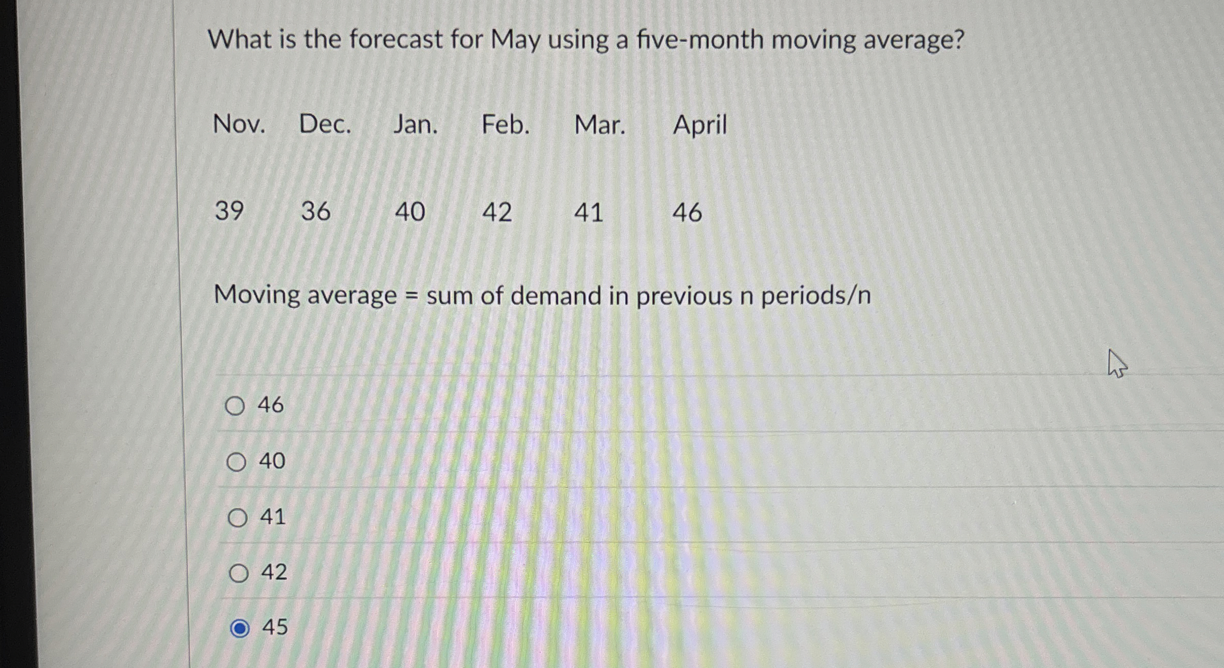  What is the forecast for May using a five-month moving average?