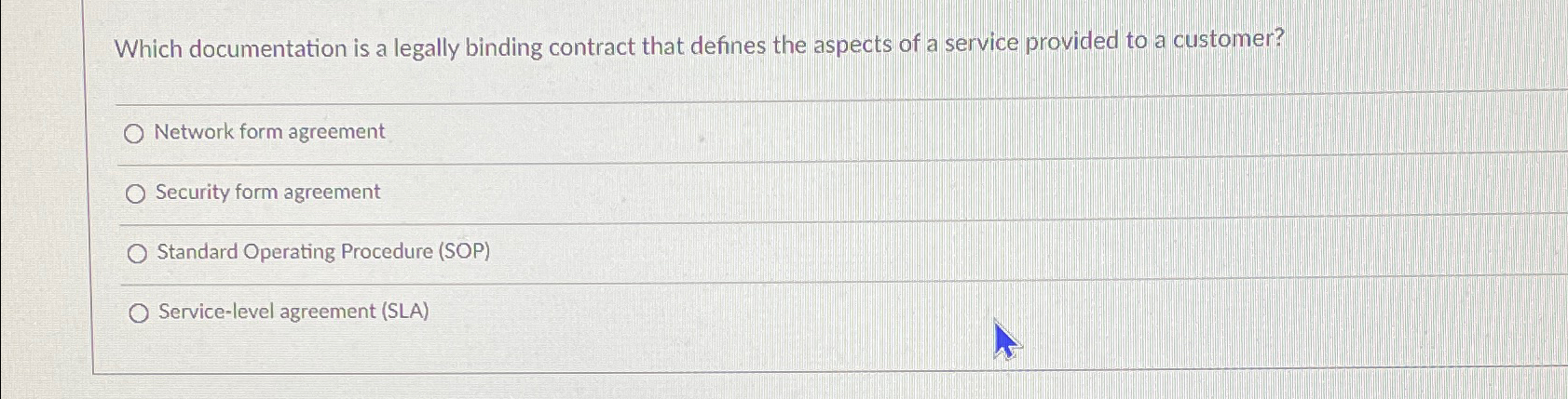  Which documentation is a legally binding contract that defines the aspects