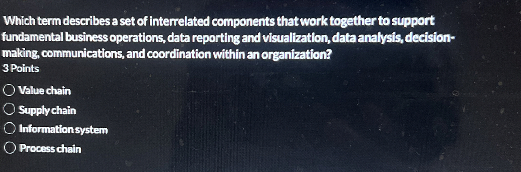  Which term describes a set of interrelated components that work together