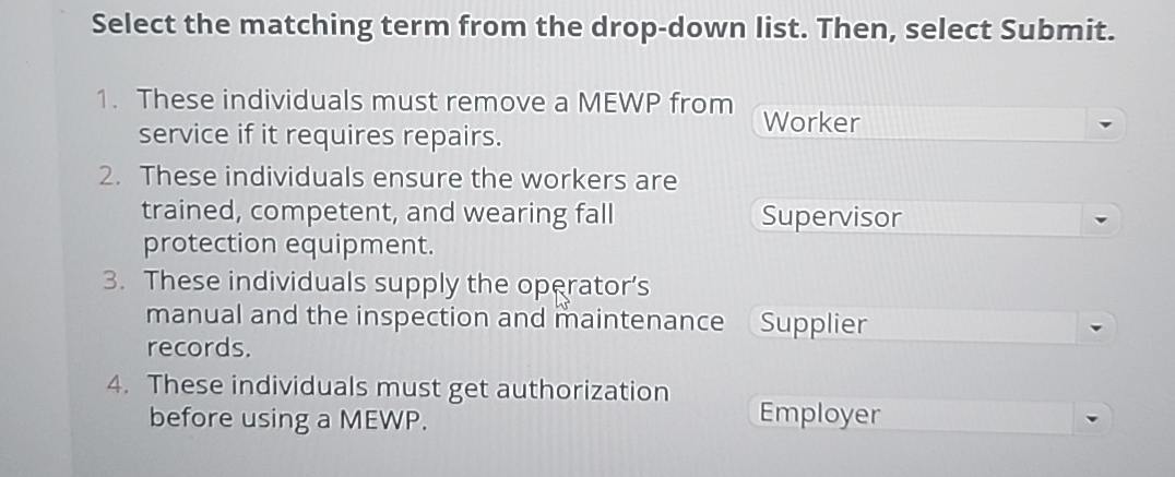  Select the matching term from the drop-down list. Then, select Submit.