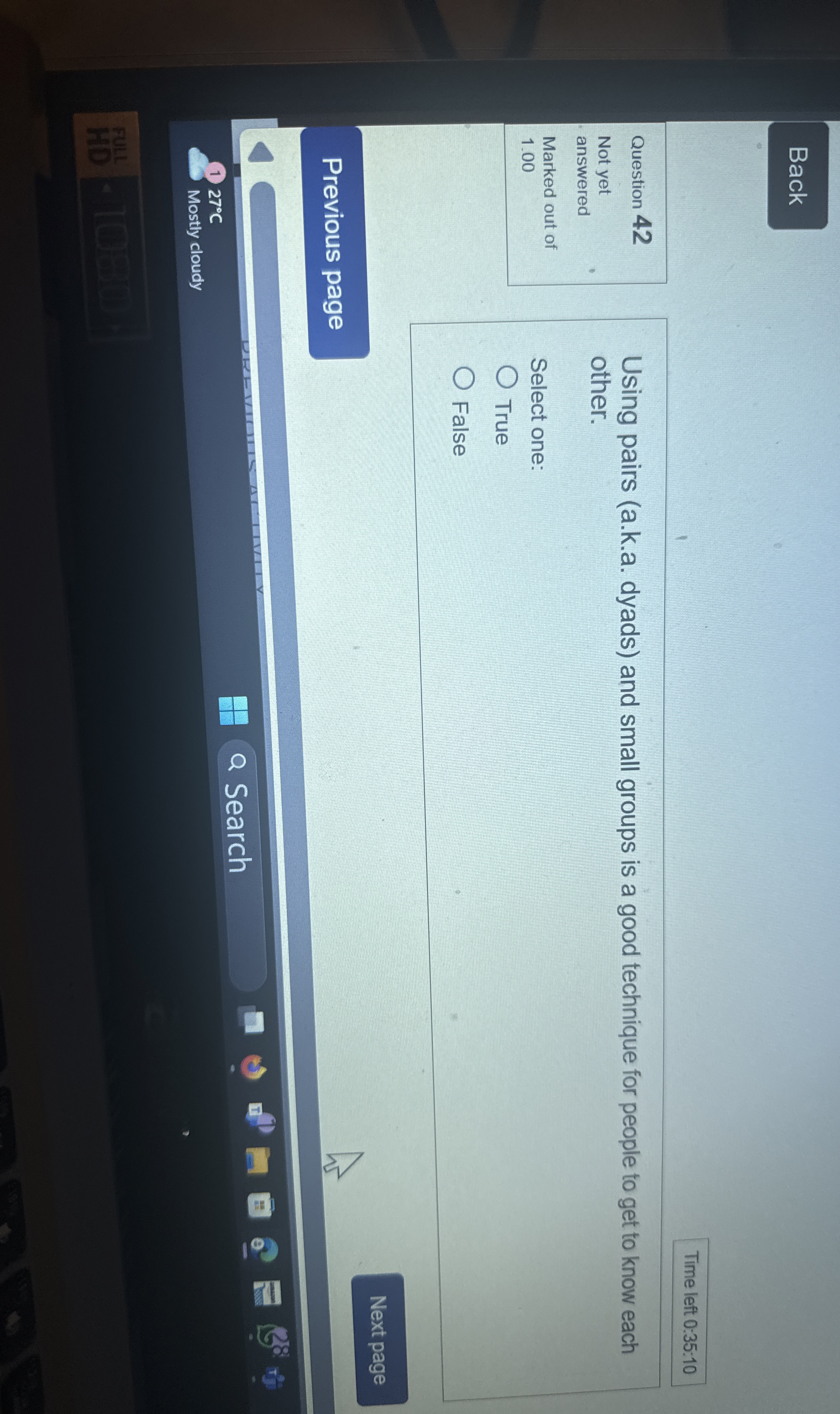  Time left 0:35:10 Question 42 Not yet answered Marked out of