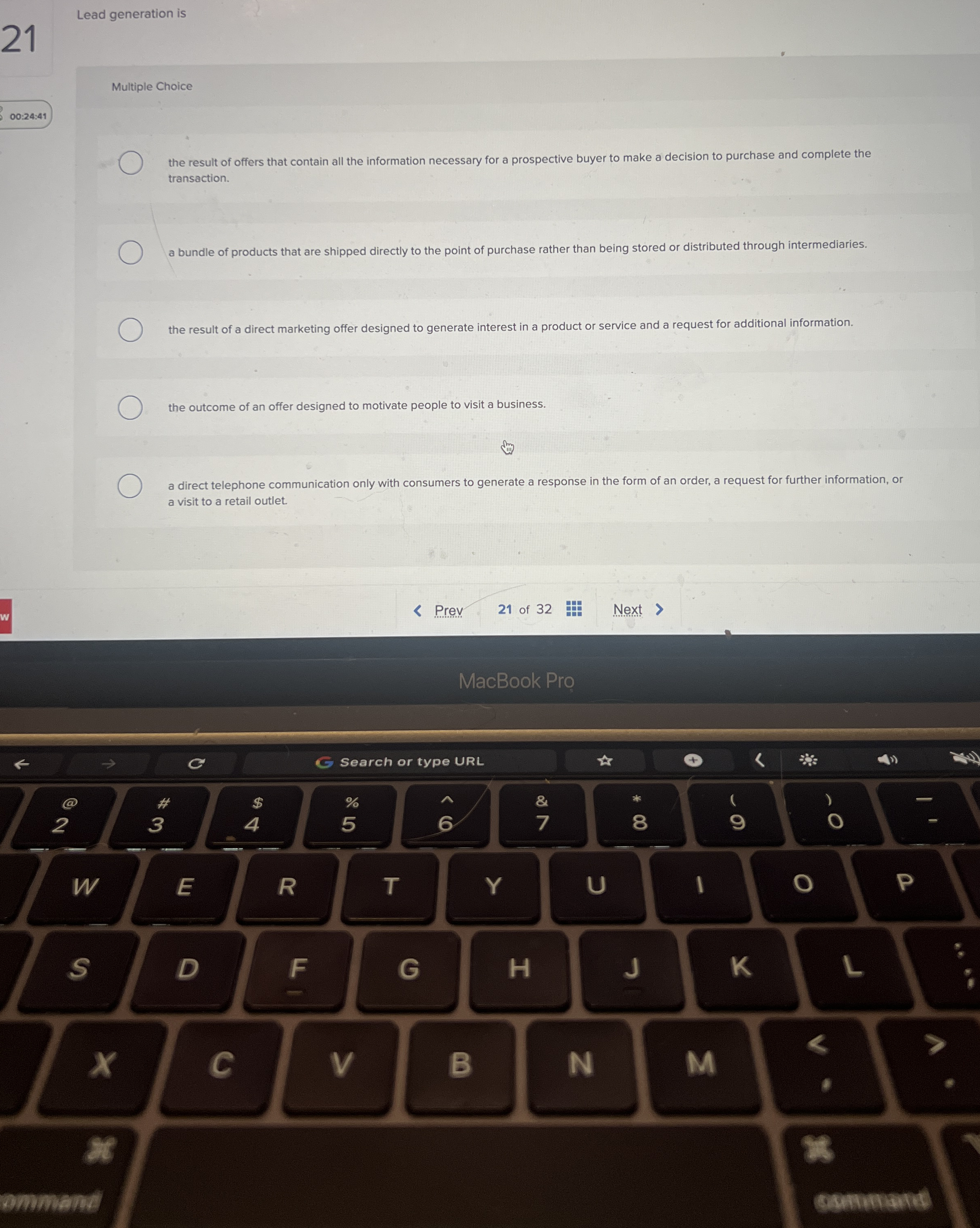  Lead generation is 21 Multiple Choice 00:24:41 the result of offers