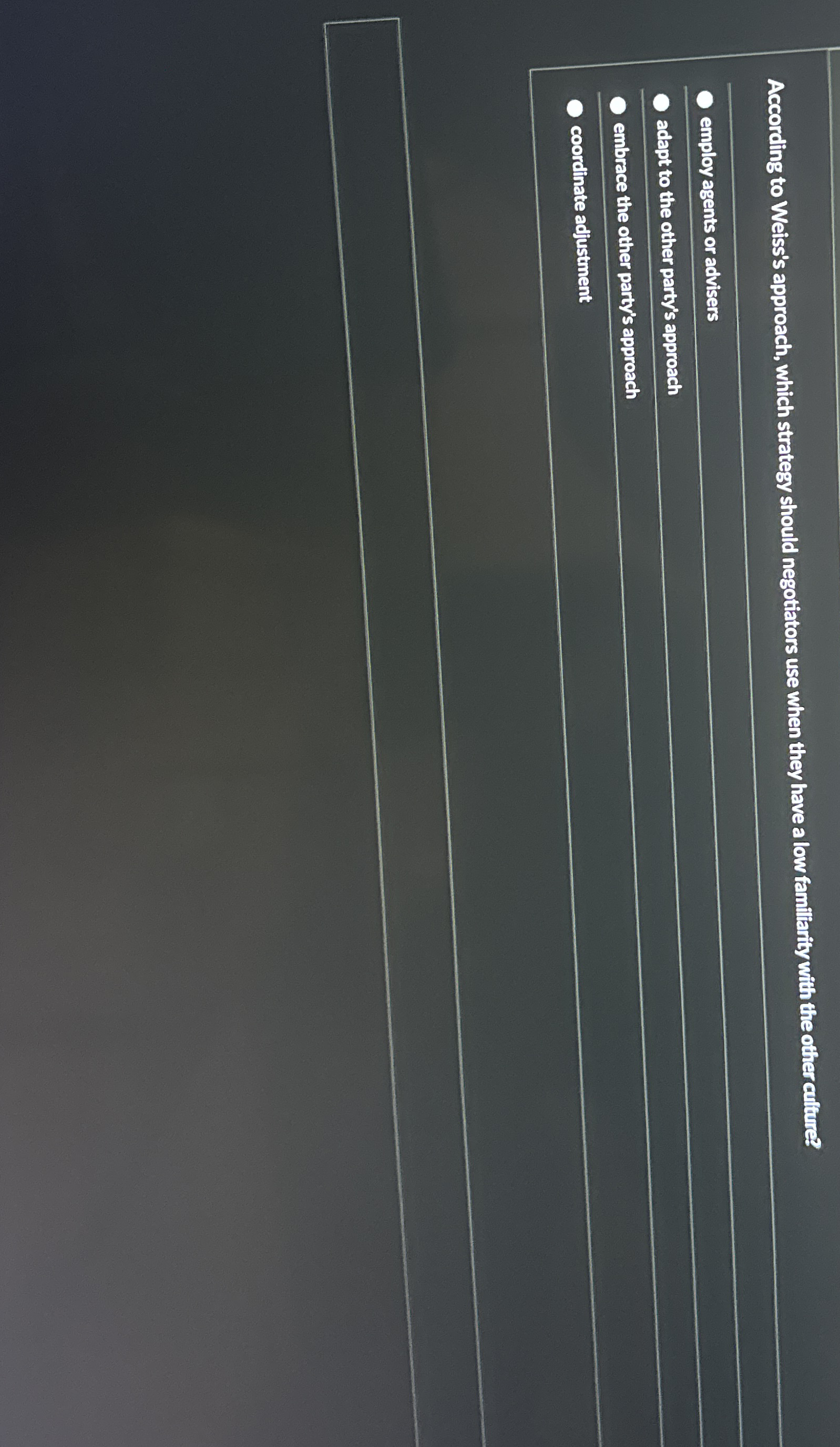  According to Weiss's approach, which strategy should negotiators use when they