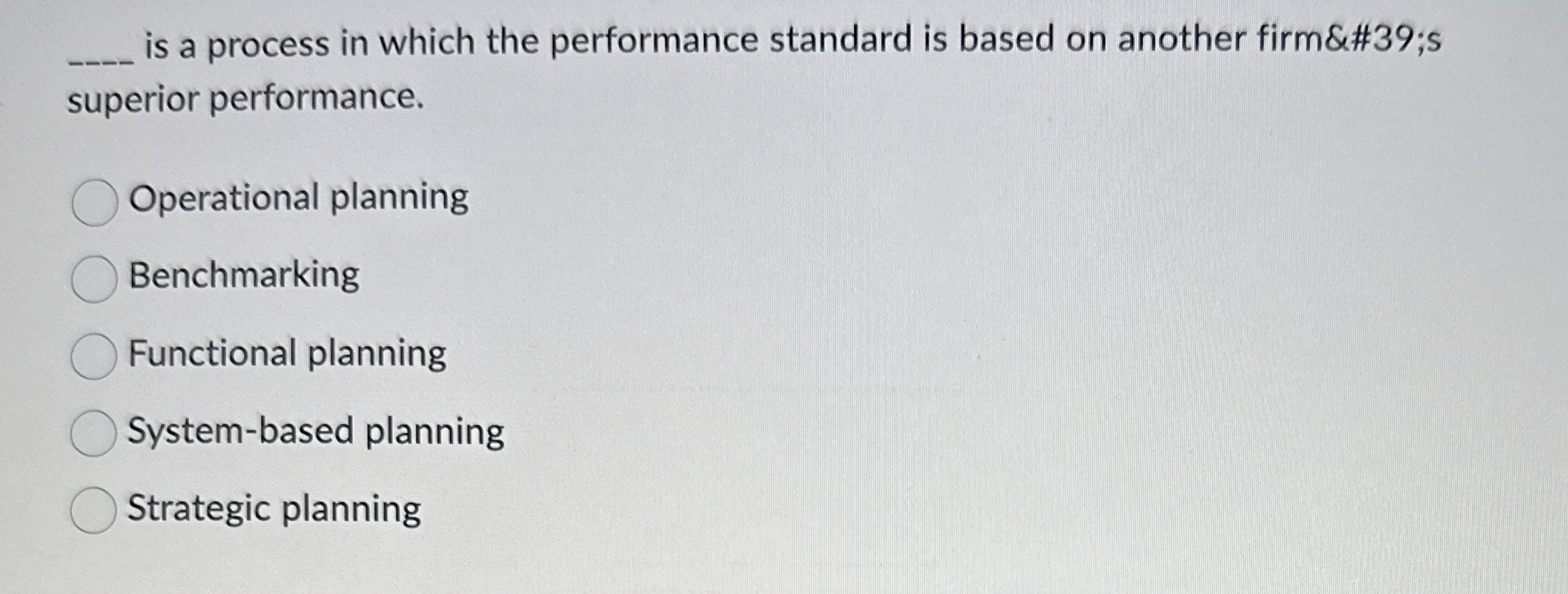  q, is a process in which the performance standard is based