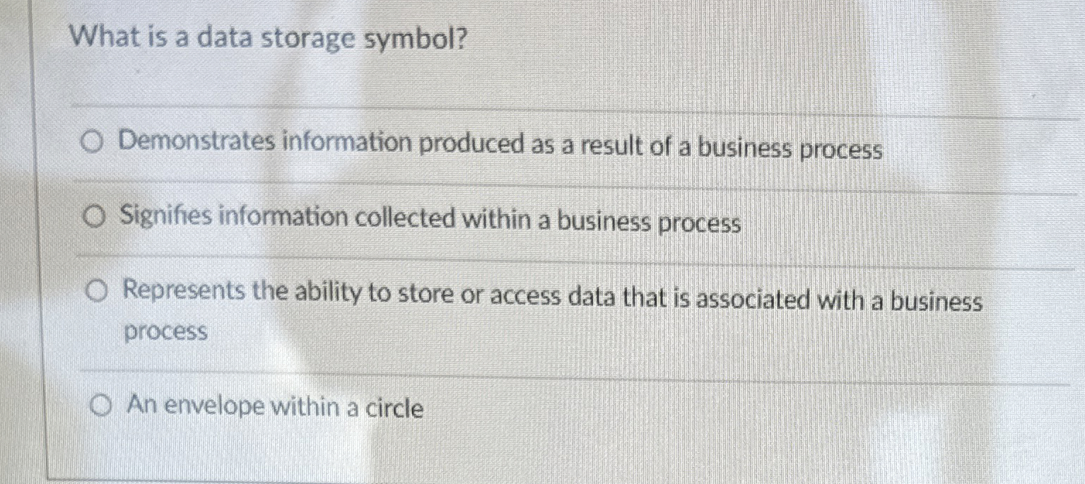  What is a data storage symbol? Demonstrates information produced as a